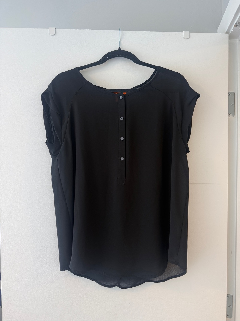 🩵 Joe Fresh Black Sheer Chiffon Button Back Blouse Top Size Large